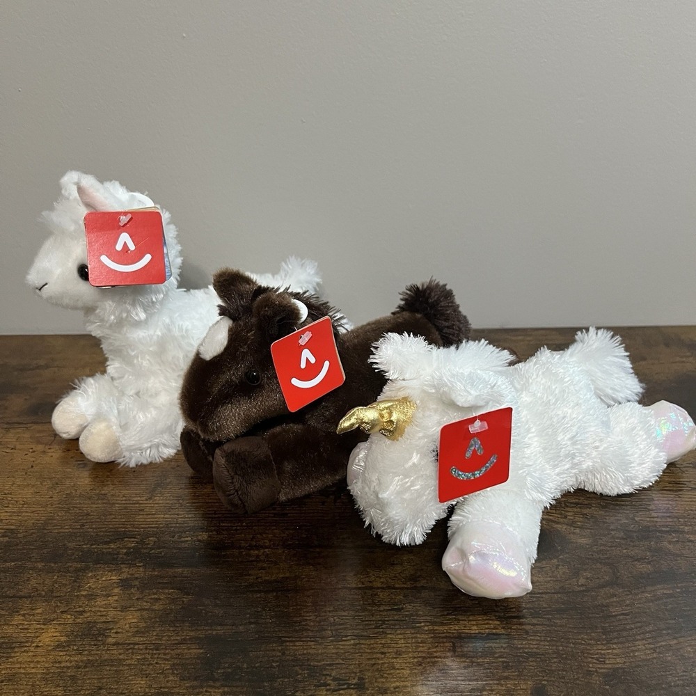 Lot Of 3 Aurora Flopsie 8" Plush Unicorn Horse And Alpaca With Tags